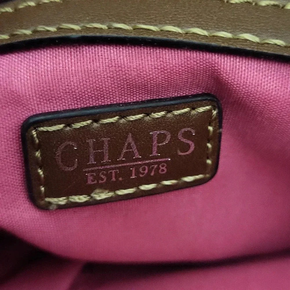 Chaps‎ Pink Brown Woven Faux Leather Multi Pocket Crossbody Bag - Picture 4 of 16
